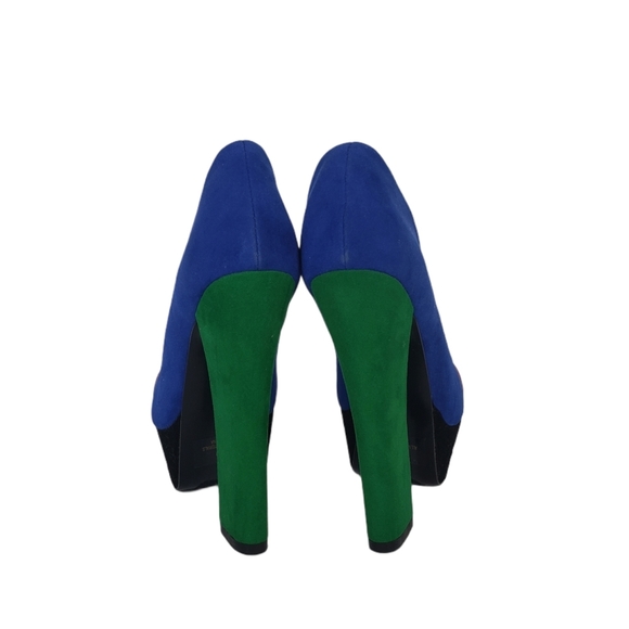 Faux Suede Colorblock Platform Heels Size 8.5 Round Toe Chunky Cosplay Costume - Picture 3 of 9